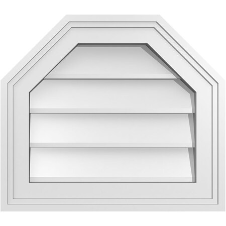 Ekena Millwork Octagonal Top Surface Mount PVC Gable Vent w/ 2"W x 1-1/2"P Brickmould Frame, 16"W x 14"H GVPOT16X1402SN